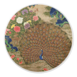 Chinoiserie Blauwe Pauw met Exotische Bloementuin Keramische Knop