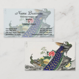 Chinoiserie Blauwe Pauwrooie Pioen Botanische Kuns Visitekaartje