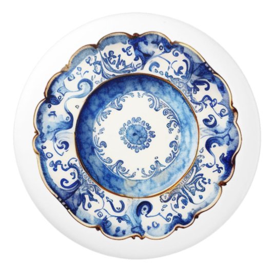 Chinoiserie Blauwe Plaat Keramische Knop (Voorkant)