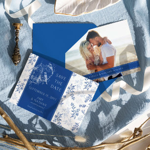 Chinoiserie Blauwe Romantische Elegantie Huwelijks Save The Date