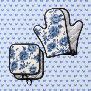 Chinoiserie Blauwe Rozen Ovenwant & Pannenlap Set
