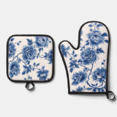 Chinoiserie Blauwe Rozen Ovenwant & Pannenlap Set (Voorkant)