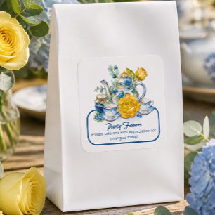 Chinoiserie Blauwe Theekan met Rozen Thee Feestje Vierkante Sticker