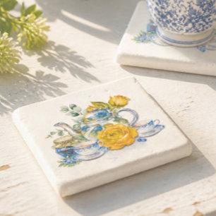 Chinoiserie Blauwe Theepot met Rozen Thee Partij Stenen Onderzetter