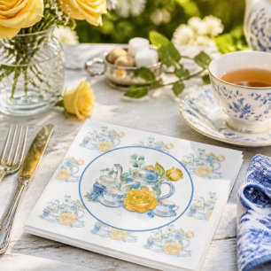 Chinoiserie Blauwe Theepot Rozen Thee Partij Servet
