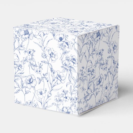 Chinoiserie Blauwe Toile Bloemenkroon Trouwfeest Bedankdoosjes (Achterkant)