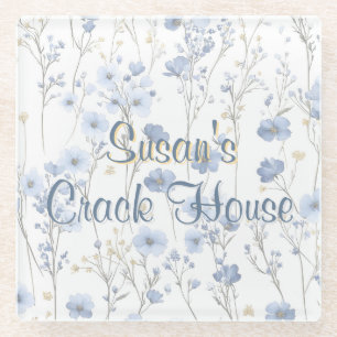 Chinoiserie Blauwe Toile Pauw Hcustom Mahjong Glazen Onderzetter