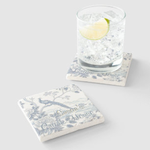 Chinoiserie Blauwe Toile Pauw Hcustom Mahjong Stenen Onderzetter