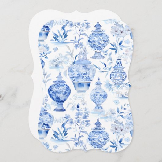 Chinoiserie Blauwe Uitnodiging (Voorkant / Achterkant)