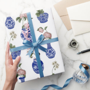 Chinoiserie blauwe vazen en bloemen  cadeaupapier
