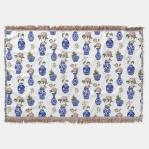 Chinoiserie blauwe vazen en bloemen 