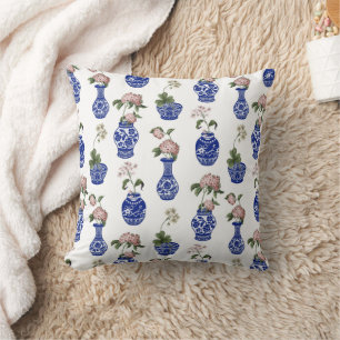 Chinoiserie blauwe vazen en bloemen  kussen