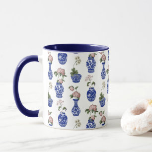 Chinoiserie blauwe vazen en bloemen  mok