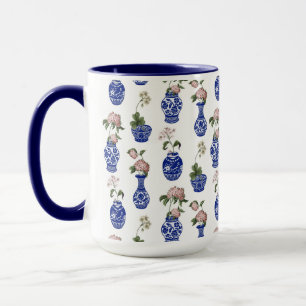 Chinoiserie blauwe vazen en bloemen  mok
