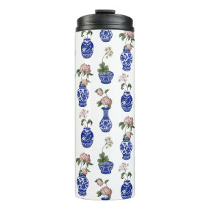 Chinoiserie blauwe vazen en bloemen  thermosbeker