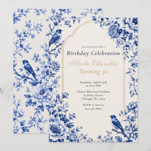 Chinoiserie Blauwe Verjaardag Kaart (Voorkant / Achterkant)