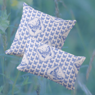  Chinoiserie Blauwe Vlinders op Wit Kussen