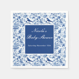 Chinoiserie Blauwe Vogels en Bloemen Baby Shower Servet