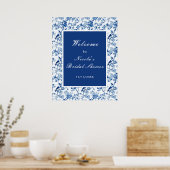Chinoiserie Blauwe Vogels en Bloemen Bruidsdouche Poster (Keuken)