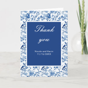 Chinoiserie Blauwe Vogels en Bloemen Bruiloft Bedankkaart