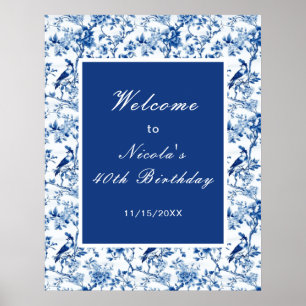 Chinoiserie Blauwe Vogels en Bloemen Bruiloftsdouc Poster
