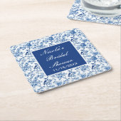 Chinoiserie Blauwe Vogels en Bloemen Bruiloftsfees Kartonnen Onderzetters (Schuin)