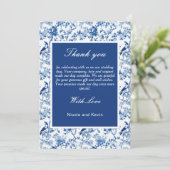 Chinoiserie Blauwe Vogels en Bloemen Huwelijk Bedankkaart (Staand voorkant)