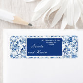 Chinoiserie Blauwe Vogels en Bloemen Huwelijk Etiket (Insitu)