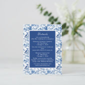 Chinoiserie Blauwe Vogels en Bloemen Huwelijk Informatiekaartje (Staand voorkant)