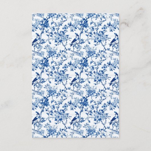 Chinoiserie Blauwe Vogels en Bloemen Huwelijk Informatiekaartje (Achterkant)