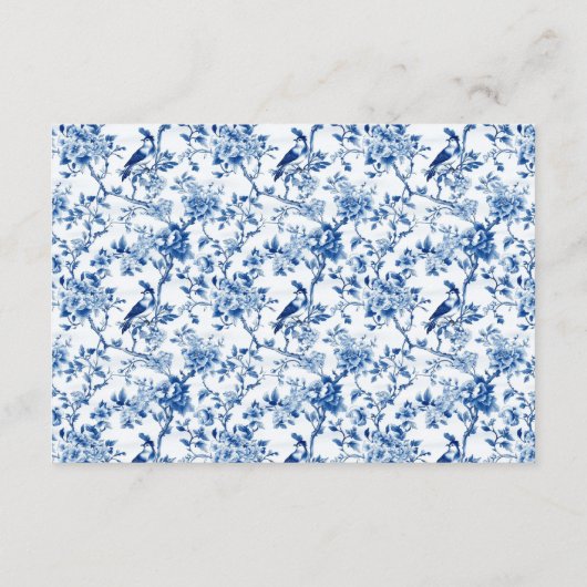 Chinoiserie Blauwe Vogels en Bloemen Huwelijk Informatiekaartje (Achterkant)