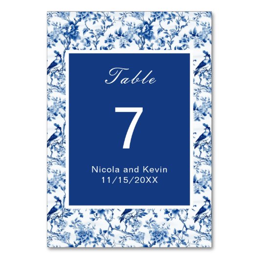Chinoiserie Blauwe Vogels en Bloemen Huwelijk Kaart (Voorkant)