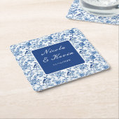 Chinoiserie Blauwe Vogels en Bloemen Huwelijk Kartonnen Onderzetters (Schuin)