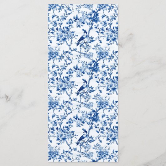 Chinoiserie Blauwe Vogels en Bloemen Huwelijk Menu (Achterkant)