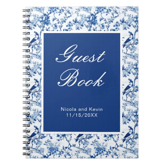 Chinoiserie Blauwe Vogels en Bloemen Huwelijk Notitieboek (Voorkant)