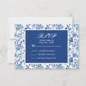 Chinoiserie Blauwe Vogels en Bloemen Huwelijk RSVP Kaartje (Voorkant)
