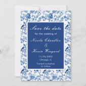 Chinoiserie Blauwe Vogels en Bloemen Huwelijk Save The Date (Voorkant)