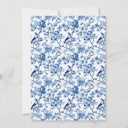 Chinoiserie Blauwe Vogels en Bloemen Huwelijk Save The Date (Achterkant)