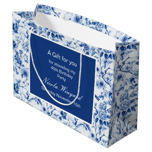 Chinoiserie Blauwe Vogels en Bloemen Verjaardag Groot Cadeauzakje (Achterkant Gekanteld)