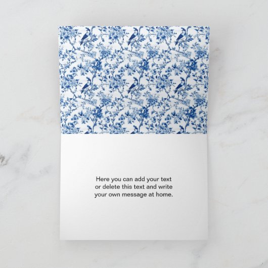 Chinoiserie Blauwe Vogels en Bloemen Verjaardag Kaart (Binnen)