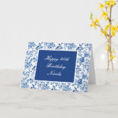 Chinoiserie Blauwe Vogels en Bloemen Verjaardag Kaart (Gele Bloem)