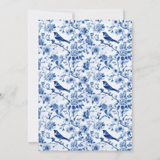 Chinoiserie Blauwe Vogels en Bloemen Verjaardag Kaart (Achterkant)