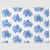 Chinoiserie Blauwe Wilg Pagode Tissuepapier (Voorkant)