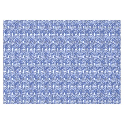 Chinoiserie Blauwe Wilgen Rand Cirkel Patroon Tafelkleed (Voorkant (Horizontaal))