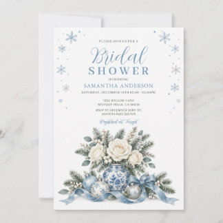 Chinoiserie Blauwe Winter Bruiloftsshowers Sneeuwv Kaart