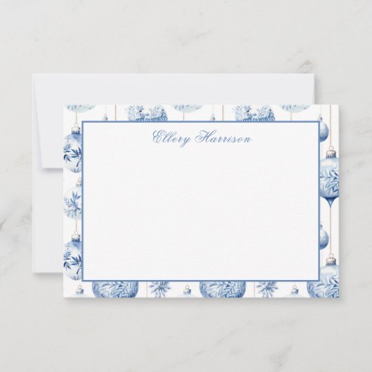 Chinoiserie Blauwe & Witte Kerstornamenten Bedankkaart (Voorkant)