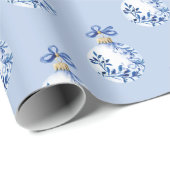 Chinoiserie Blauwe & Witte Kerstornamenten Cadeaupapier (Rol Hoek)