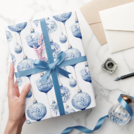 Chinoiserie Blauwe & Witte Kerstornamenten Cadeaupapier