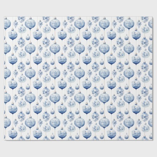 Chinoiserie Blauwe & Witte Kerstornamenten Cadeaupapier (Vlak)
