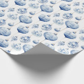 Chinoiserie Blauwe & Witte Kerstornamenten Cadeaupapier (Hoek)